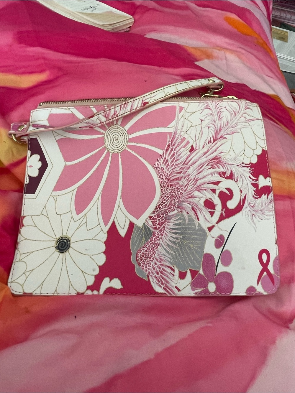 Chico's Pink Floral Convertible Wristlet Clutch